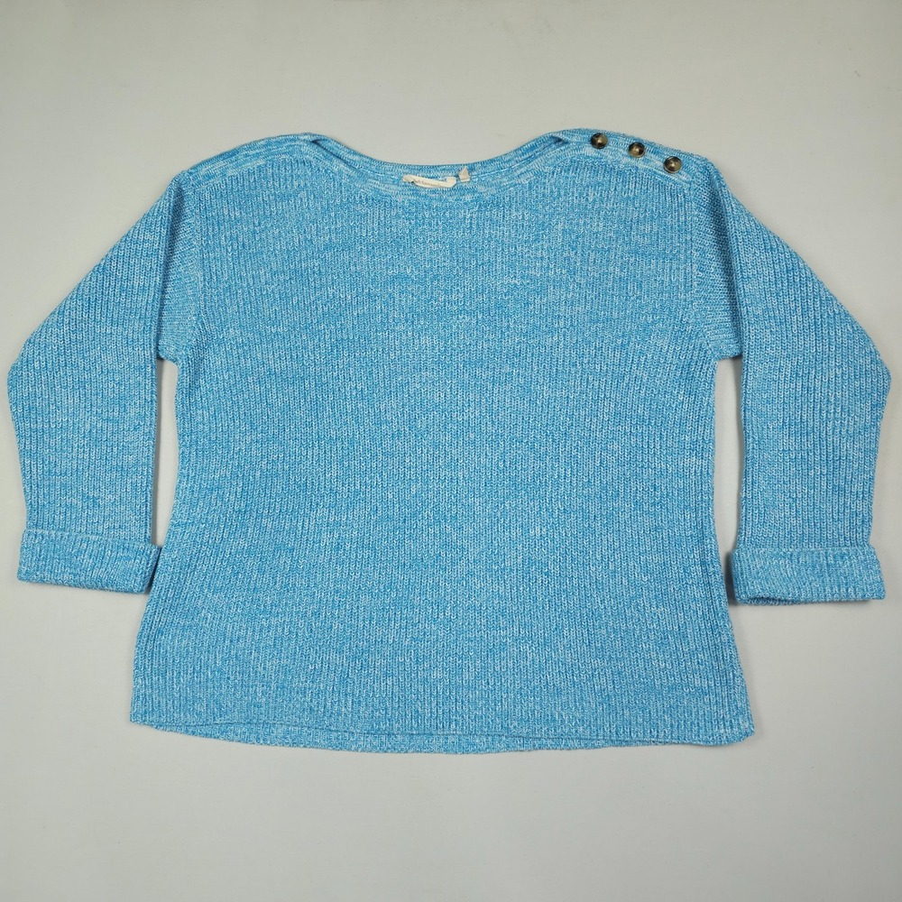 Soft Surroundings Sweater Women 2X Blue White Knit Round Neck Cotton